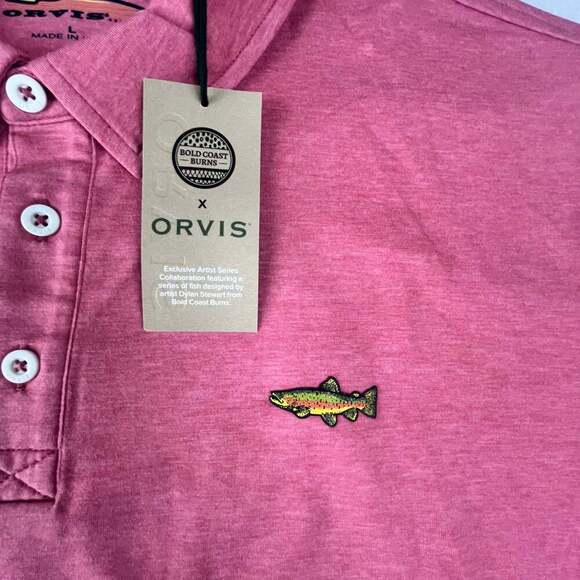 Orvis Shirt Mens Large Salmon Pink Preppy Stretch Anglers Performance Golf Polo - Picture 4 of 11